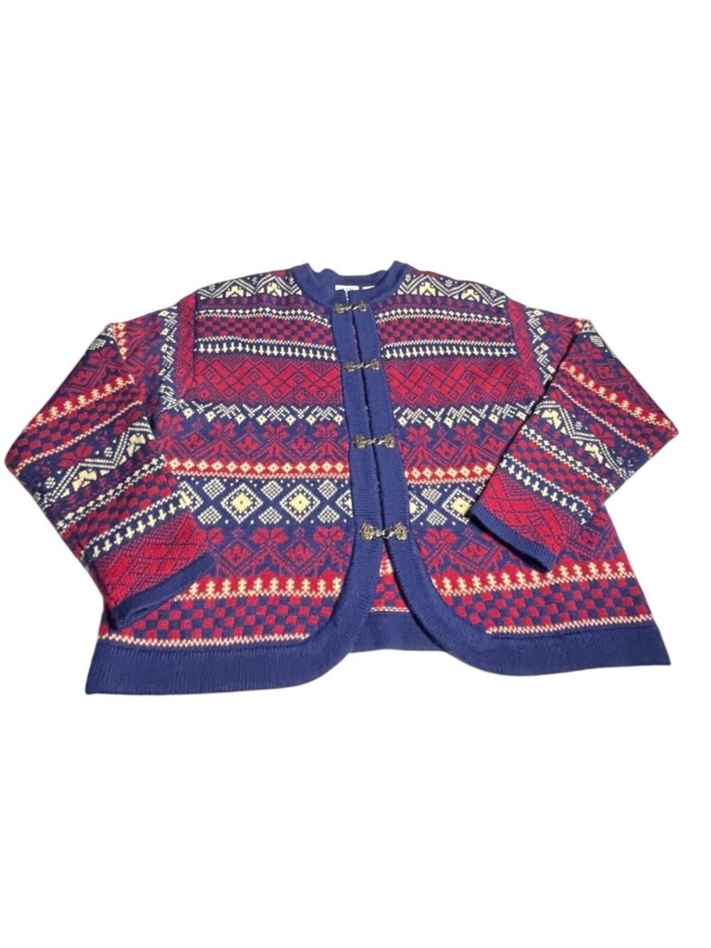 VTG Leon Levin Hand Loomed Nordic Fair Isle Lambswool Acrylic Cardigan Sweater L